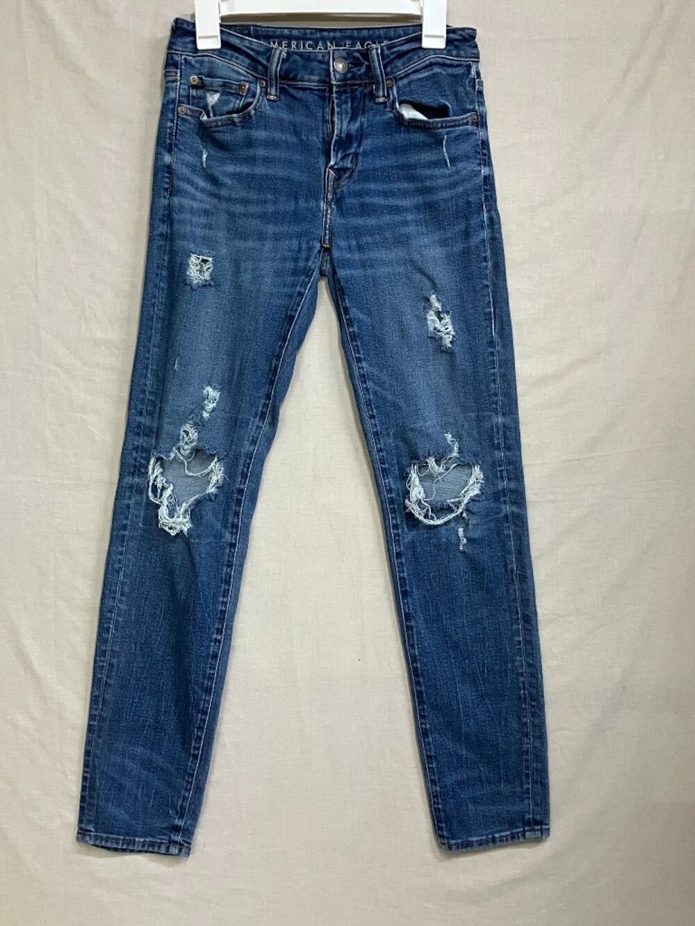 American Eagle Jeans Women's Size 29x32 Blue AirFlex Distressed Skinny Denim